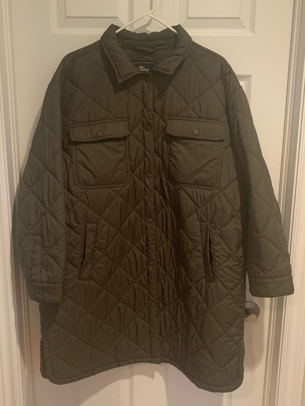 Tilley Endurables Quilted Long Puffer Coat in Olive